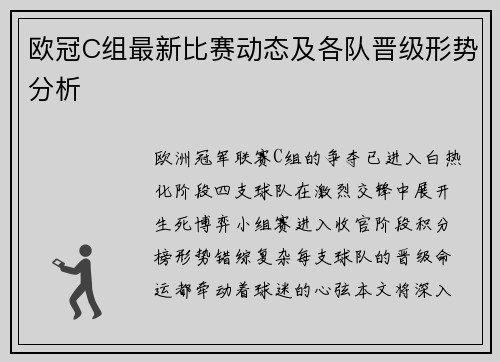 欧冠C组最新比赛动态及各队晋级形势分析