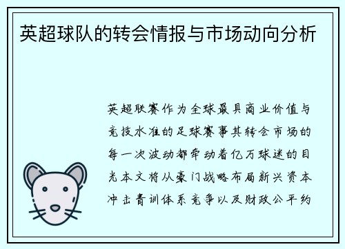 英超球队的转会情报与市场动向分析